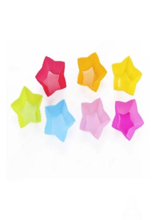 CAKE DECOR 12 Pcs Silicone Star Shape Muffin Moulds Cup Cake Mould Reusable Non-Stick Baking Cups for Muffins Cupcakes Chocolates Multi-Color Flexible Silicone Bakeware for Home Kitchen Use - Image 1
