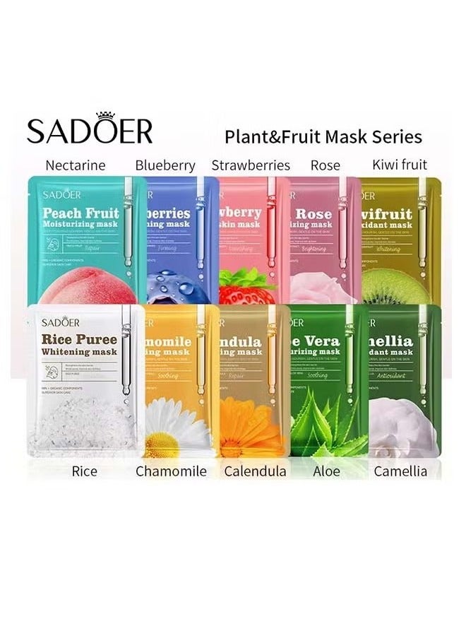 SADOER Face Pack Facial Sheet Mask 10pc Face Moisturizer for Women Hydrating Moisturising Face Sheet Masks Nourishing Improves Skin Face Care for Dehydrated Dull Tired Skin - Image 1