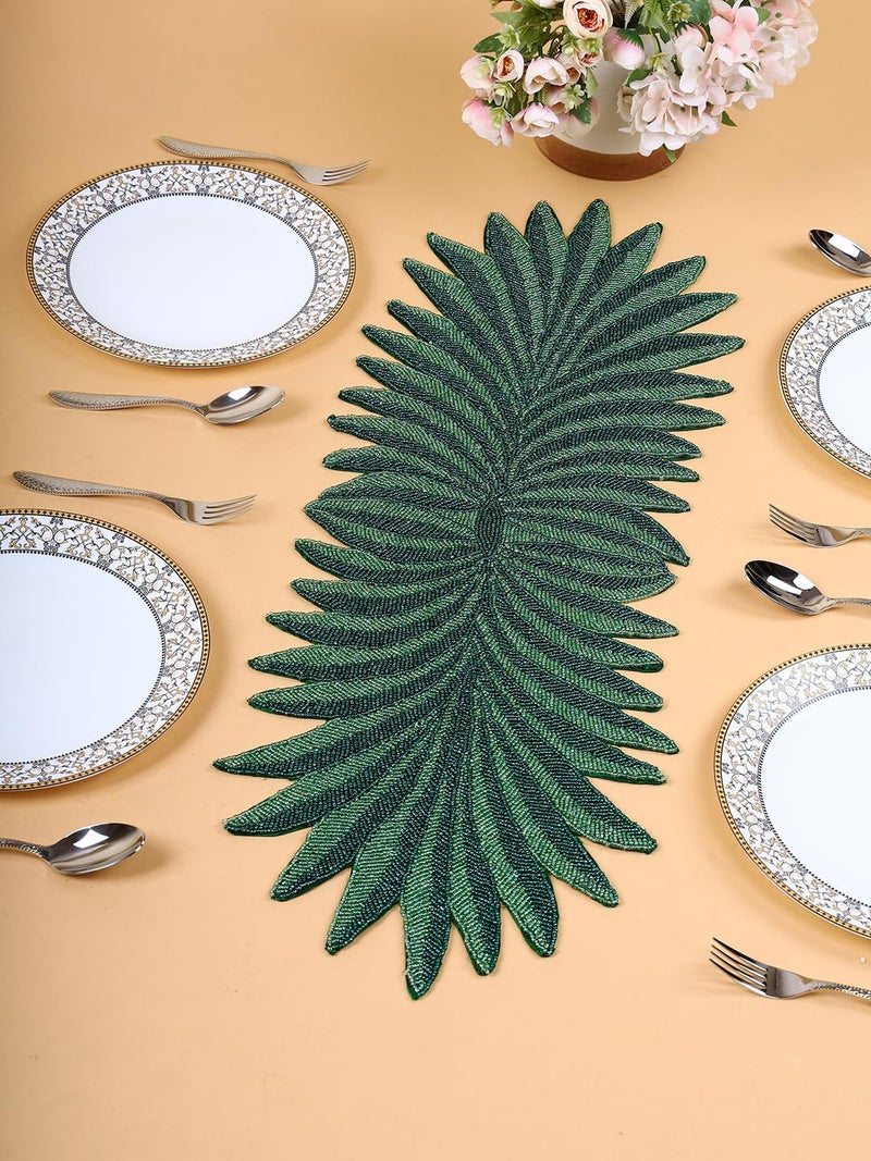 AIVIK Premium Handcrafted Beautiful Beaded Dinning Table Runner 1336 Green Leafy Desgin - Image 1