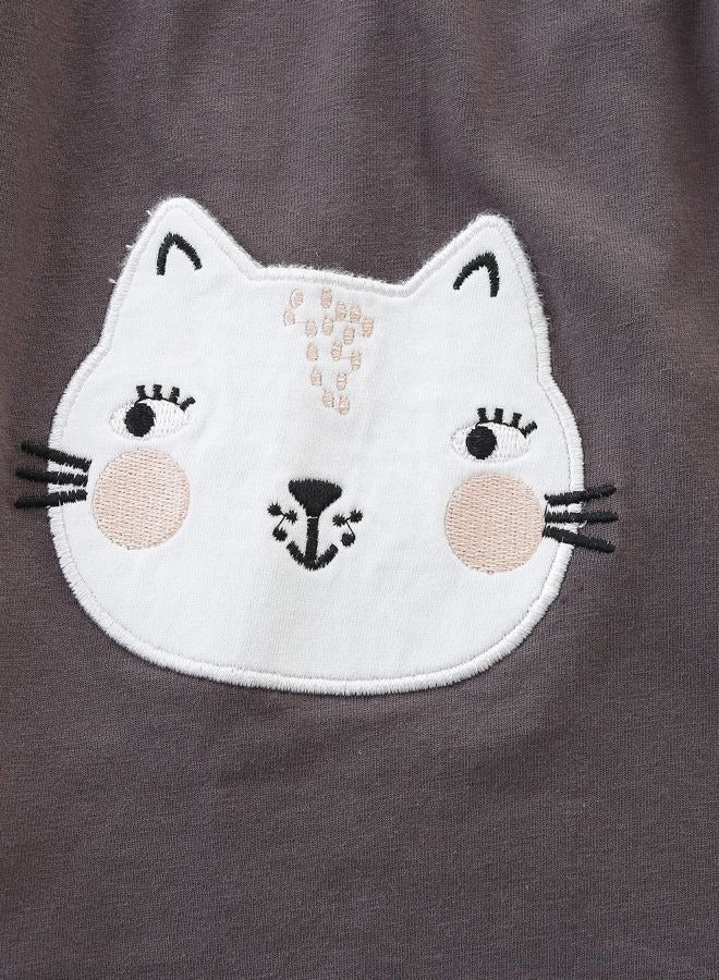 Bumeex Toddler Little Girl's Long Sleeve Dresses Fall Winter Spring Cotton Cute Dress Outfit Casual Clothes Tunic Clothing White/Gray Striped Cat Size 6 - Image 4