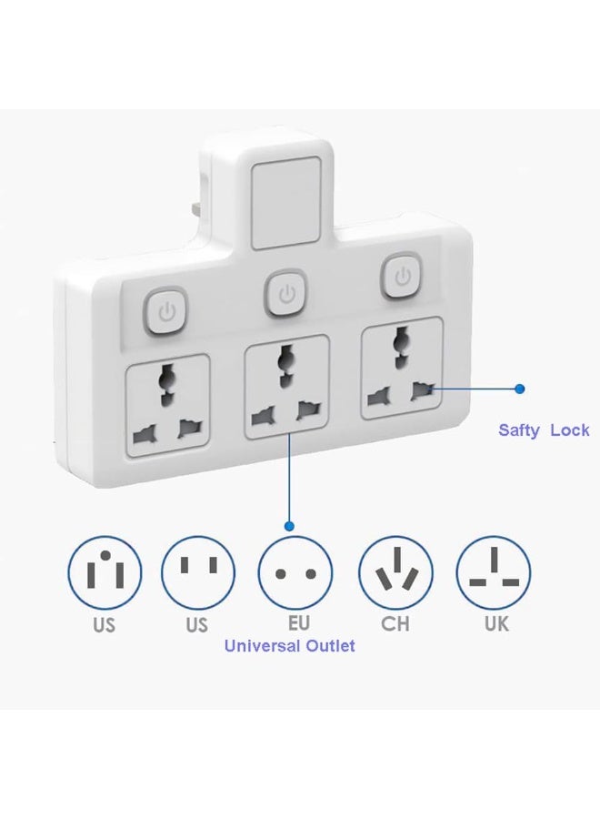 Houmt 3-Way Power Adapter Multi Plug Extension Extender Wall Charger Socket 3 Way Multiple Electrical Outlet Adaptor for Home & Office - Image 2