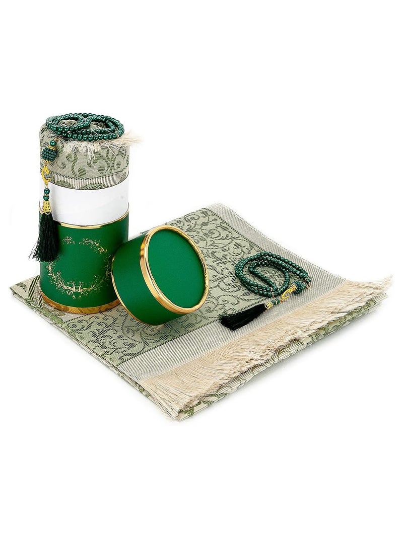 DubaiGallery طقم سجادة صلاة مخصص هدية رمضان صندوق هدايا أسطواني هدية زفاف هدية عيد هدايا للمسلمين سجادة صلاة مسبحة لؤلؤة سجاد - Image 1