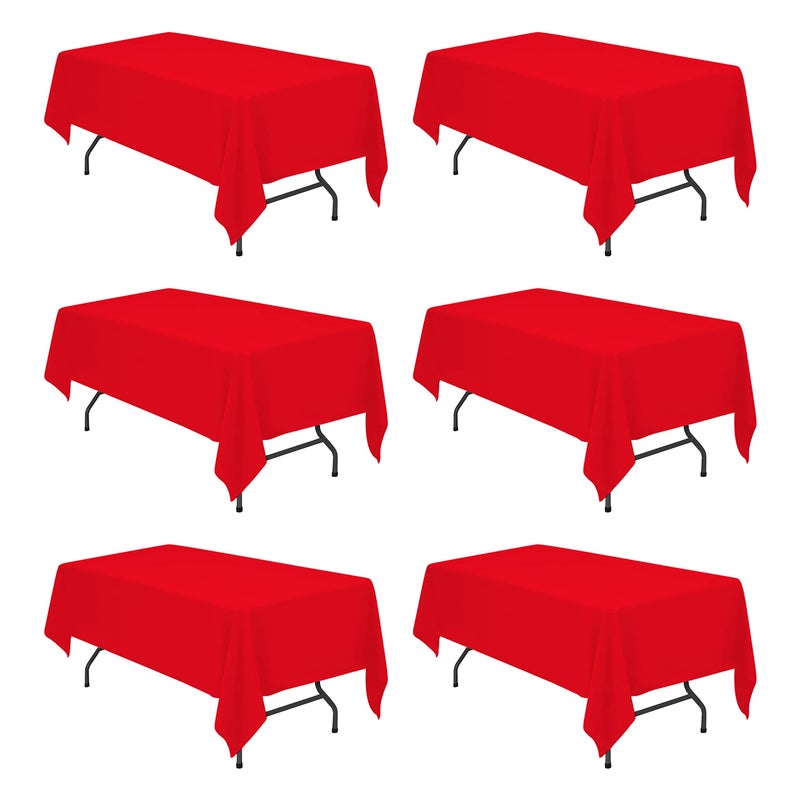 BRILLMAX 6 Pack Red Tablecloths for 6 Foot Rectangle Tables 60 x 102 Inch  6ft Rectangular Bulk Linen Polyester Fabric Washable Cloth Cover for Wedding Reception Banquet Birthday Party