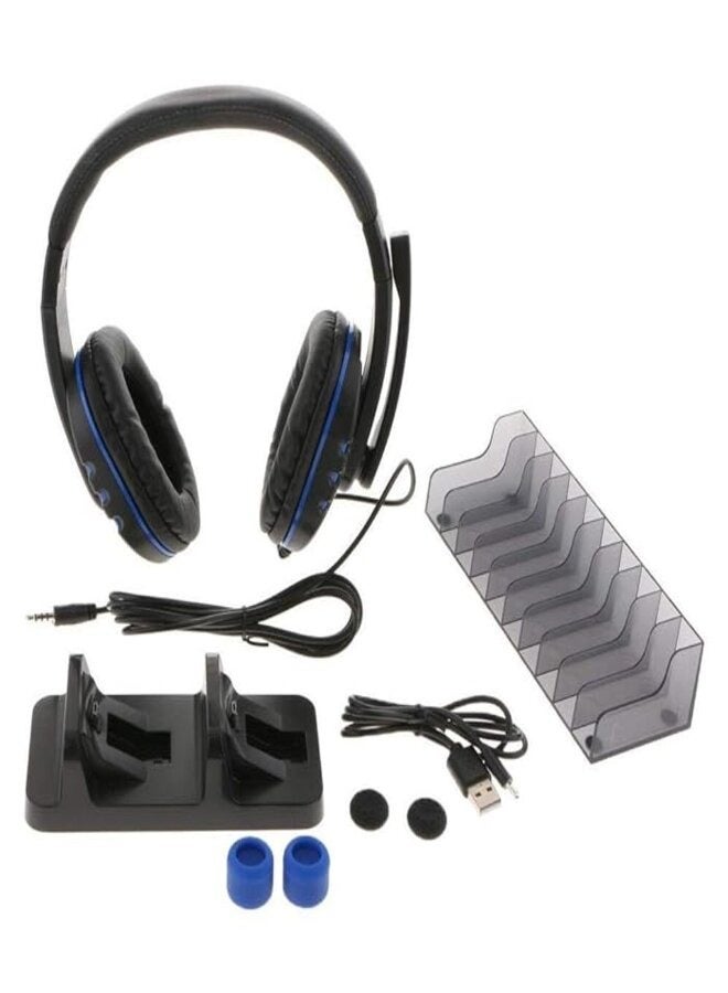 دوبي حزمة ألعاب DOBE 5 في 1، قاعدة شحن مزدوجة، سماعة رأس مع ميكروفون، حامل تخزين القرص، كابل شحن ومقابض غطاء عصا الإبهام لأجهزة PS4، PS4 Pro، PS4 Slim - Image 5