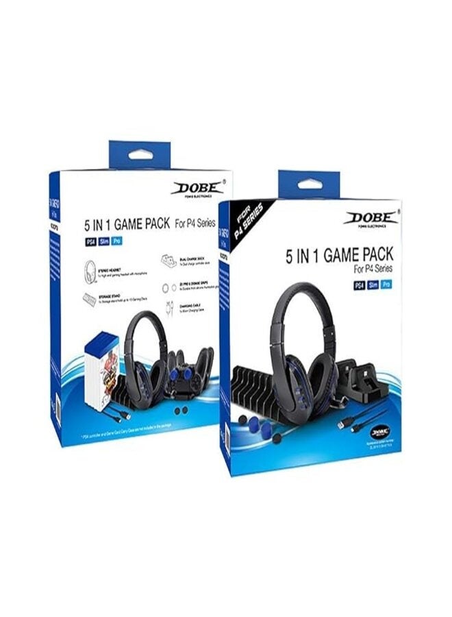 دوبي حزمة ألعاب DOBE 5 في 1، قاعدة شحن مزدوجة، سماعة رأس مع ميكروفون، حامل تخزين القرص، كابل شحن ومقابض غطاء عصا الإبهام لأجهزة PS4، PS4 Pro، PS4 Slim - Image 4