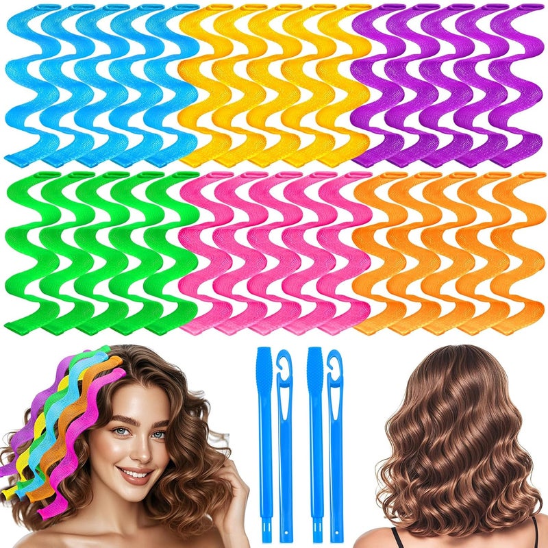 30 Pcs Heatless Hair Curlers Wave Curls Styling Kit with 2 Pcs Styling Hooks No Heat Hair Curlers Heatless Wave Curlers for Women Girls Long Medium Short Hair 6 Colors 30 cm1181 inch