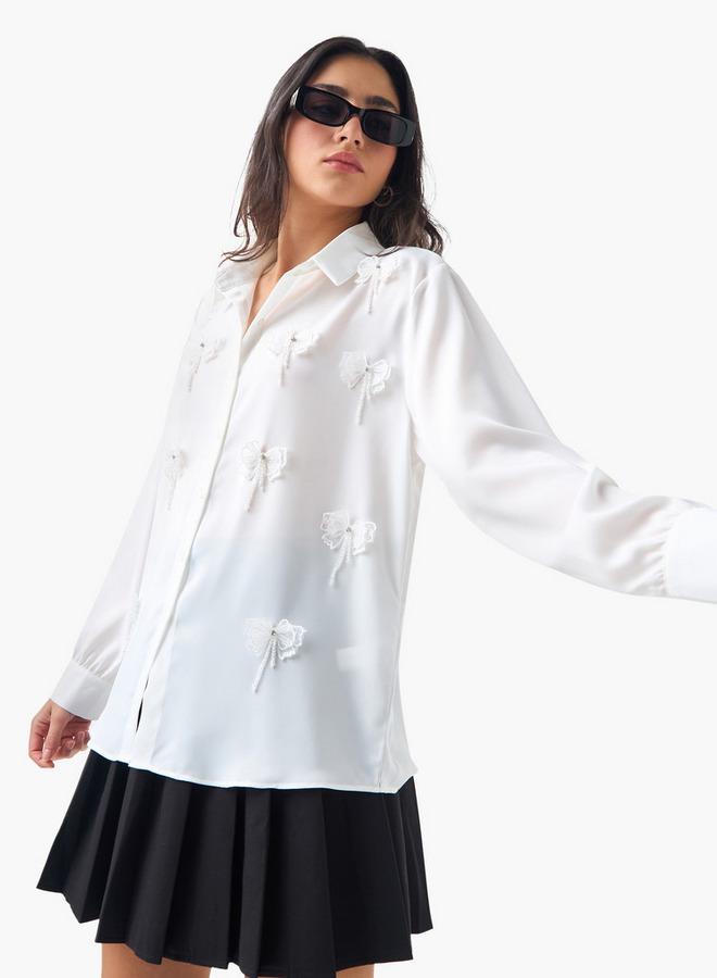 2Xtremz Embellished Bow Applique Shirt with Long Sleeves - Image 1