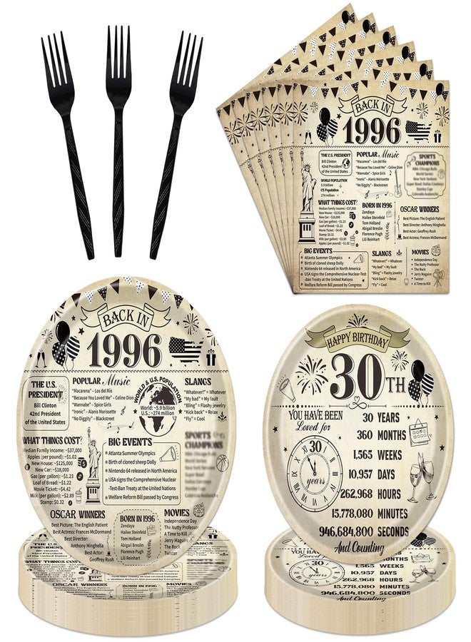 refavor 30th Birthday Decorations for him her, Vintage 96PCS Back in 1996 30th Party Plates Napkins and Forks Tableware, Disposable Cheers to 30 Years Dinnerware Supplies 24 Guests - Image 1