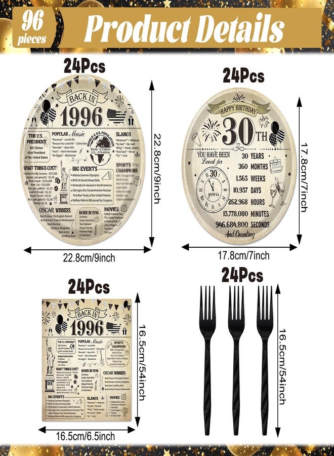 refavor 30th Birthday Decorations for him her, Vintage 96PCS Back in 1996 30th Party Plates Napkins and Forks Tableware, Disposable Cheers to 30 Years Dinnerware Supplies 24 Guests - Image 2