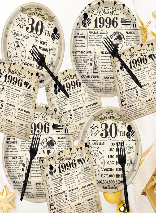 refavor 30th Birthday Decorations for him her, Vintage 96PCS Back in 1996 30th Party Plates Napkins and Forks Tableware, Disposable Cheers to 30 Years Dinnerware Supplies 24 Guests - Image 5