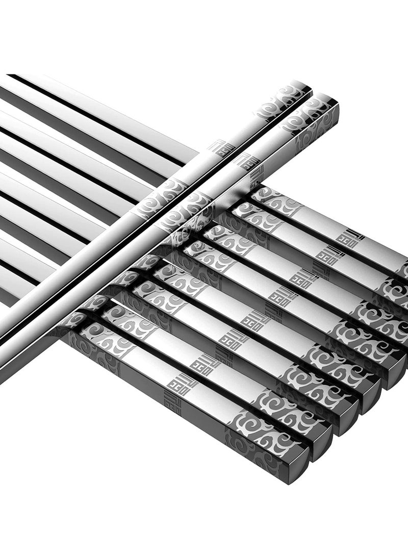 Generic - 5 Pairs of Reusable Stainless Steel Chopsticks Set - Square Non-Slip Lightweight Dishwasher Safe Gift Set (Silver) - Perfect for Everyday Use and Special Occasions. - Image 1