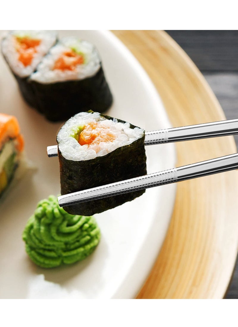 Generic - 5 Pairs of Reusable Stainless Steel Chopsticks Set - Square Non-Slip Lightweight Dishwasher Safe Gift Set (Silver) - Perfect for Everyday Use and Special Occasions. - Image 1