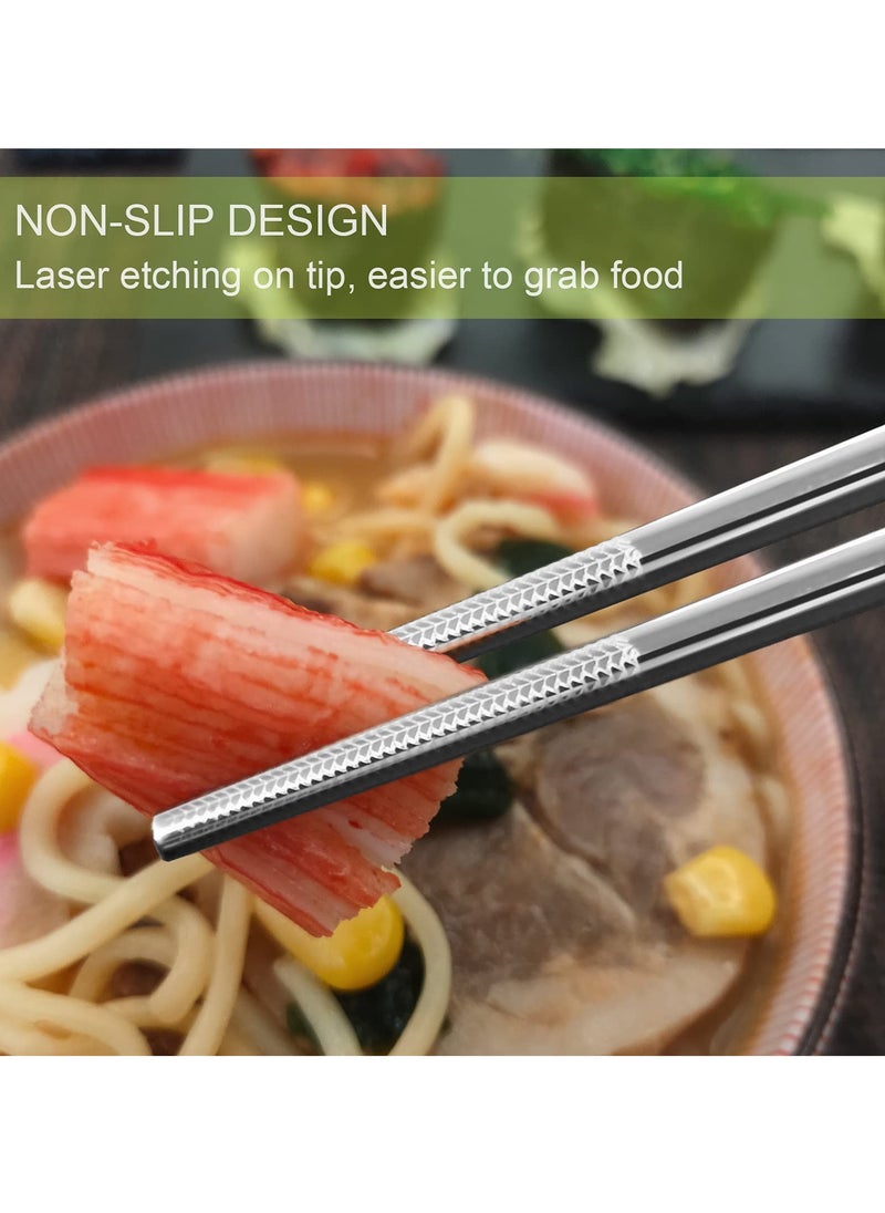 Generic - 5 Pairs of Reusable Stainless Steel Chopsticks Set - Square Non-Slip Lightweight Dishwasher Safe Gift Set (Silver) - Perfect for Everyday Use and Special Occasions. - Image 1