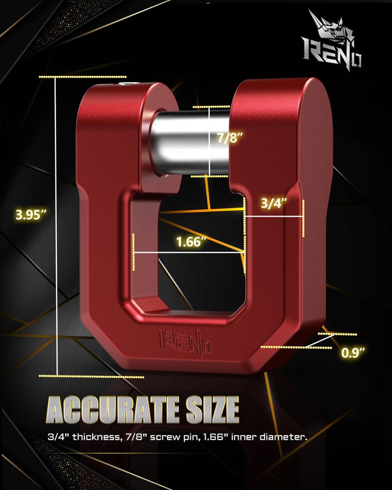 RENO Shackle Hitch Receiver, 2" Receiver Towing Mount with 3/4" D-Ring Shackle Combo kit - Heavy Duty 45,000 lbs Compatible with Trucks Off Road SUV 4x4 Vehicle Towing Recovery (Aluminum, Red) - Image 4