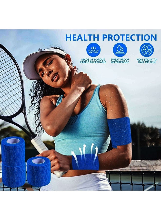 ١٠ لفات ضمادة لاصقة ذاتية اللصق - ٥ سم × ٤.٥ متر، شريط رياضي مرن أبيض، للعناية بالالتواءات والإصابات ورعاية الحيوانات الأليفة (أزرق) - Image 2