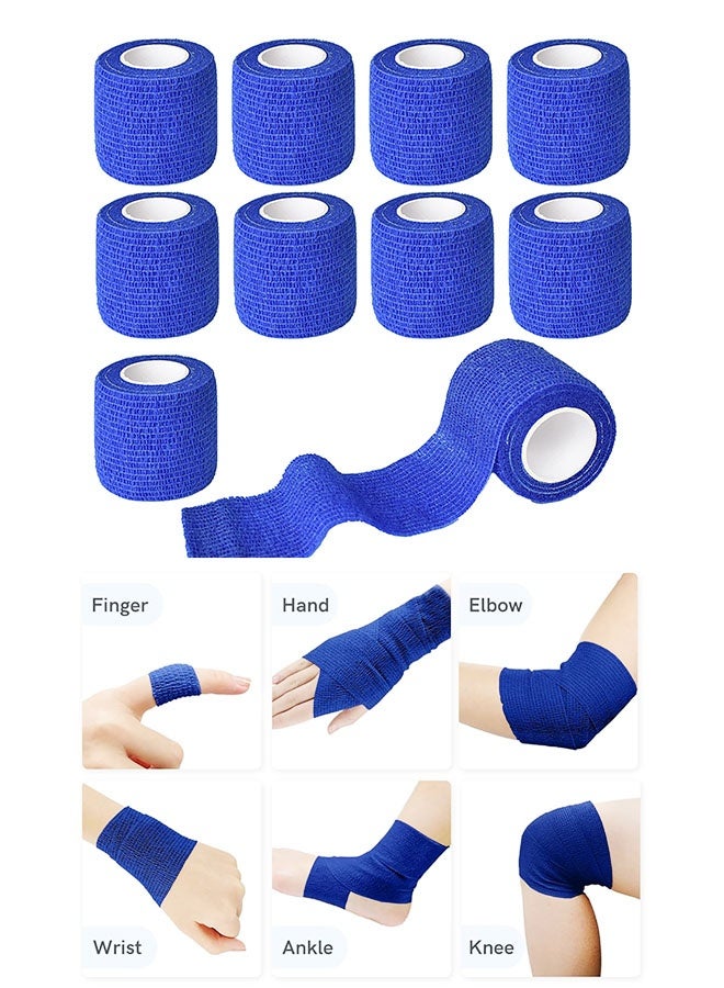 ١٠ لفات ضمادة لاصقة ذاتية اللصق - ٥ سم × ٤.٥ متر، شريط رياضي مرن أبيض، للعناية بالالتواءات والإصابات ورعاية الحيوانات الأليفة (أزرق) - Image 1