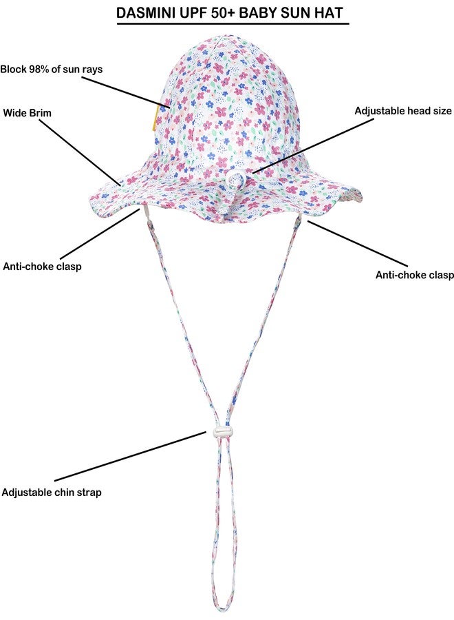 DASMINI Baby Girl Pink Daisy Sun Hat Wide Brim Adjustable UPF50+ Outdoor Beach Protection Cap for Infant Toddler Kids 6-24M - Image 2