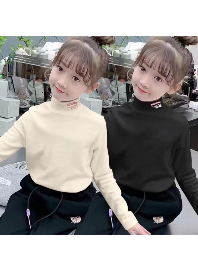 Girls' Warm Casual Bottoming Shirt Autumn And Winter New Kidsren's Velvet Half Turtleneck Long-sleeved Printed Style Inner Top