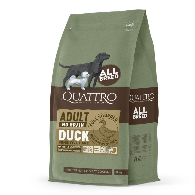 Quattro Super Premium Adult Dog Food - Duck, 3 kg (All Breeds) - Image 1