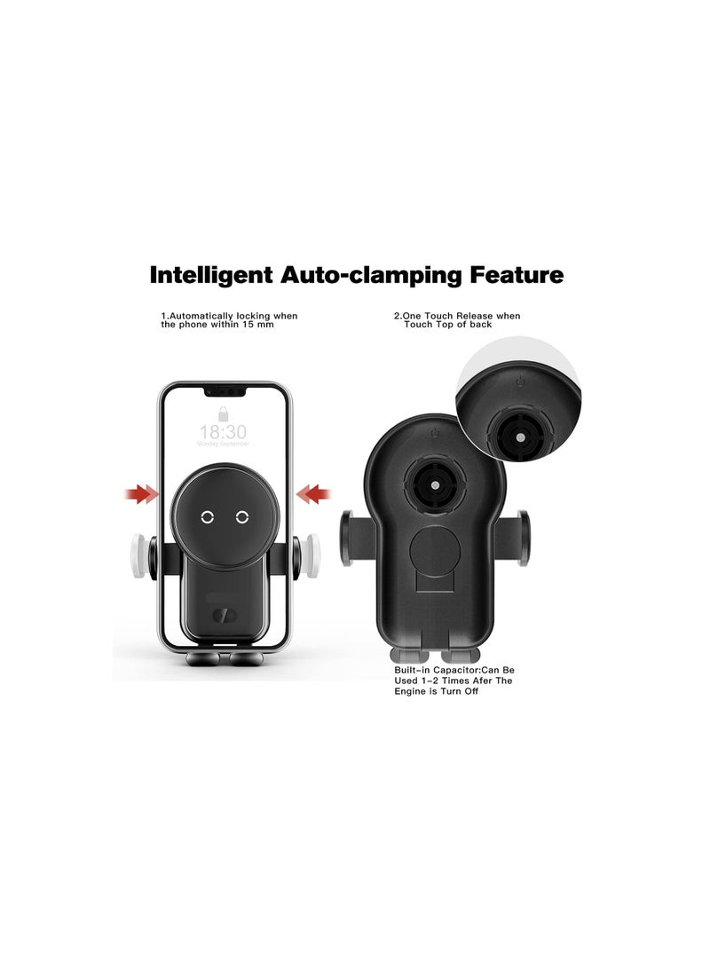 Captaintech Wireless Car Charger, 15W Auto-Clamping Car Charger Mount, Air Vent Car Charging Holder, Fit for iPhone 14/14 Pro/13/13 Pro /12/12 Pro/ 11/11 Pro/Xr/Xs/X/8, Samsung S22/ S21/S20 (Black) - Image 2