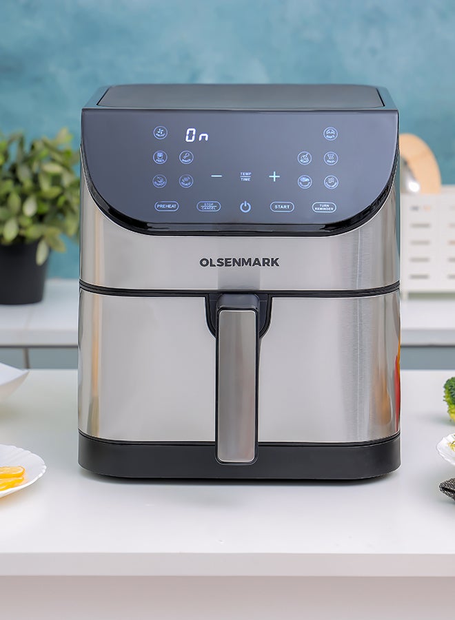 Digital Air Fryer with Non-Stick Frying Pot and Tray, Oil Free Cooking/ LED Display with Touch Screen, 10 Preset Cook Modes, 1-60 minutes Timer/ for Making Fries, Steak, Chicken, Meat, Bread/ 2 Years Warranty 6 L 1500 W OMAF2346R Black and Silver