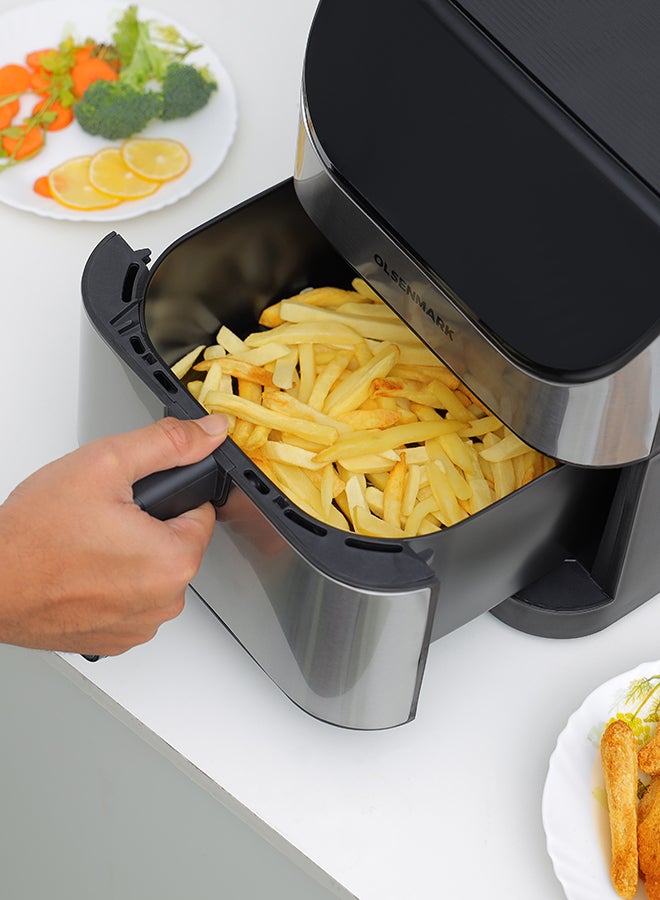 Olsenmark Digital Air Fryer  with Non-Stick Frying Pot and Tray, Oil Free Cooking/ LED Display with Touch Screen, 10 Preset Cook Modes, 1-60 minutes Timer/ for Making Fries, Steak, Chicken, Meat, Bread/ 2 Years Warranty 6 L 1500 W OMAF2346R Black and Silver - Image 3
