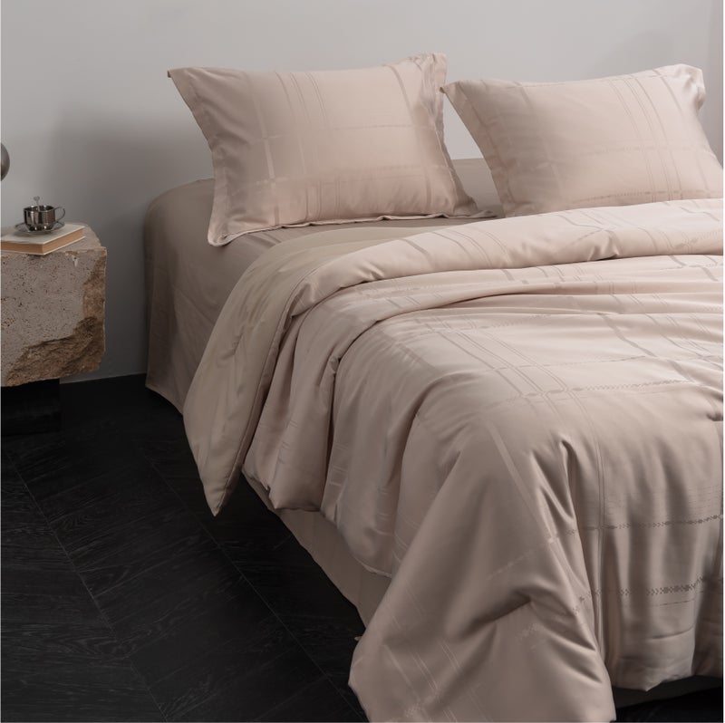 HOMETOPIA Luxury Jacquard Comforter Set 6 PCS, Silk-Like Soft Bedding, Solid Color Elegant Design, King Size 264×229 cm, All-Season Hotel Style for AC Rooms - Image 2