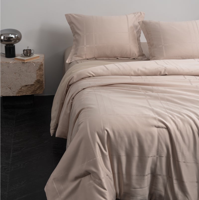 HOMETOPIA Luxury Jacquard Comforter Set 6 PCS, Silk-Like Soft Bedding, Solid Color Elegant Design, King Size 264×229 cm, All-Season Hotel Style for AC Rooms - Image 3