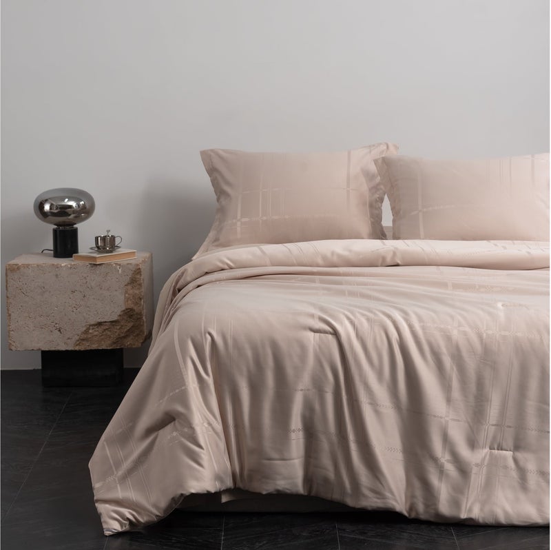 HOMETOPIA Luxury Jacquard Comforter Set 6 PCS, Silk-Like Soft Bedding, Solid Color Elegant Design, King Size 264×229 cm, All-Season Hotel Style for AC Rooms - Image 1