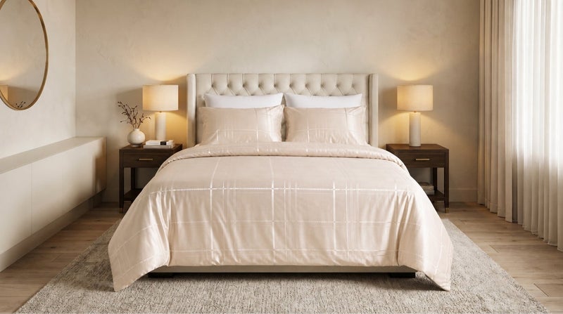 HOMETOPIA Luxury Jacquard Comforter Set 6 PCS, Silk-Like Soft Bedding, Solid Color Elegant Design, King Size 264×229 cm, All-Season Hotel Style for AC Rooms - Image 1