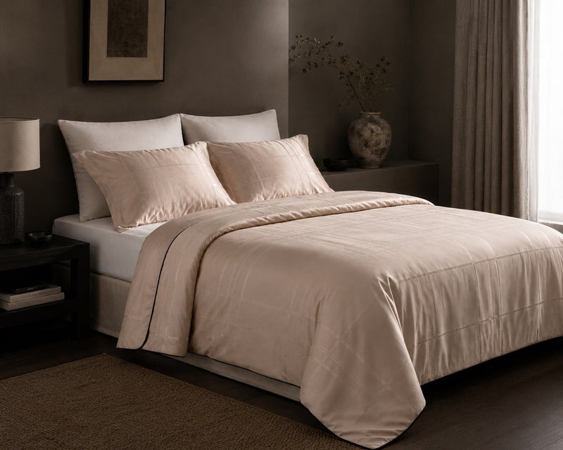 HOMETOPIA Luxury Jacquard Comforter Set 6 PCS, Silk-Like Soft Bedding, Solid Color Elegant Design, King Size 264×229 cm, All-Season Hotel Style for AC Rooms - Image 4