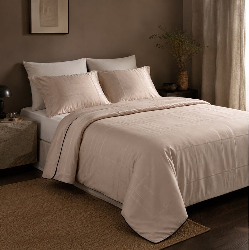 HOMETOPIA Luxury Jacquard Comforter Set 6 PCS, Silk-Like Soft Bedding, Solid Color Elegant Design, King Size 264×229 cm, All-Season Hotel Style for AC Rooms - Image 5