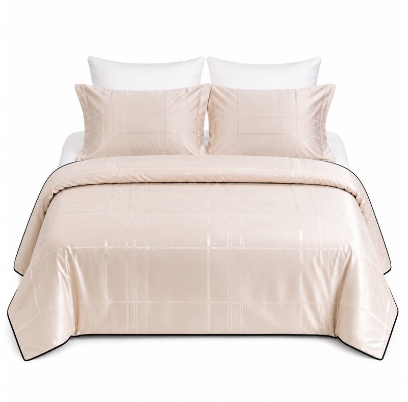 HOMETOPIA Luxury Jacquard Comforter Set 6 PCS, Silk-Like Soft Bedding, Solid Color Elegant Design, King Size 264×229 cm, All-Season Hotel Style for AC Rooms - Image 2