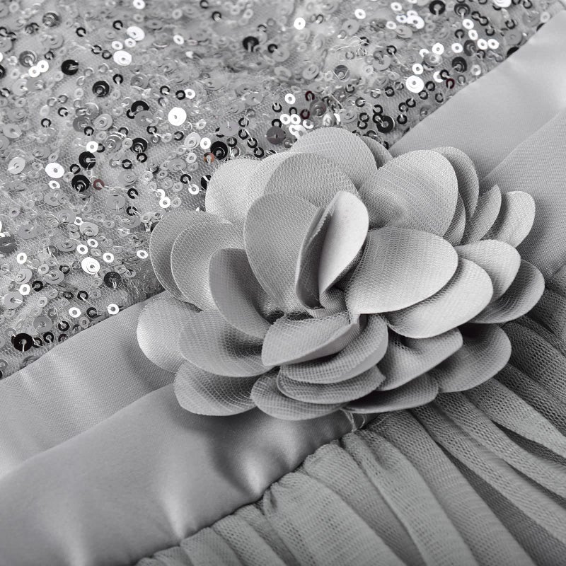 Uhnice Sequin Sleeveless Tulle Mesh Flower Girl Party Dress (5, Sliver Grey) - Image 5