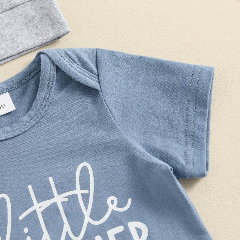 wybzd Little Brother Newborn Outfit T-Shirt Romper Top and Pants Sets Baby Coming Home Hospital Clothes Summer Clothing (Blue Little Bro, Newborn) - Image 3