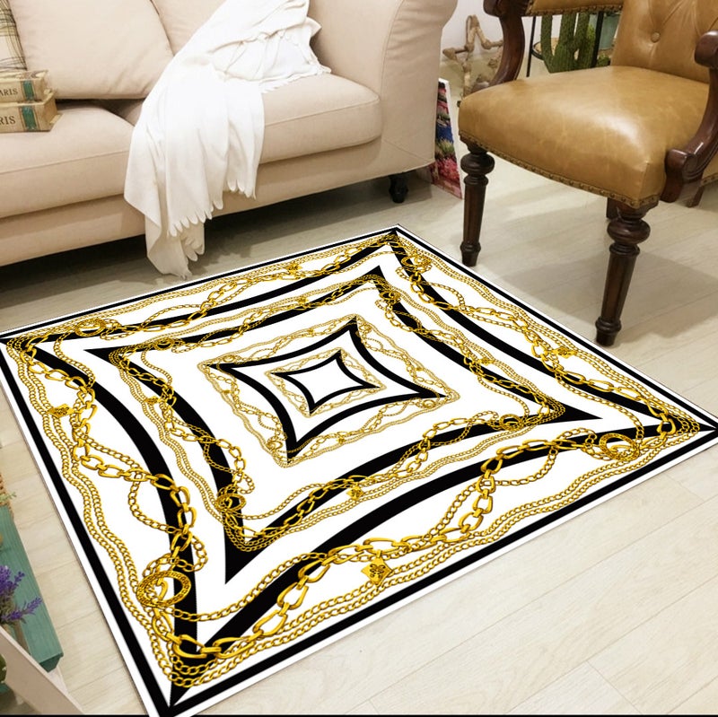 European Style Square Living Room Rug - Full-coverage Sofa Blanket, Washable and Customizable