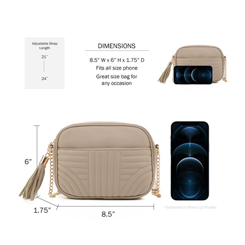 EVVE Quilted Crossbody Bags for Women - Stylish Camera Bag with Tassel - Lightweight Medium Size Shoulder Purse | Sand - Image 5