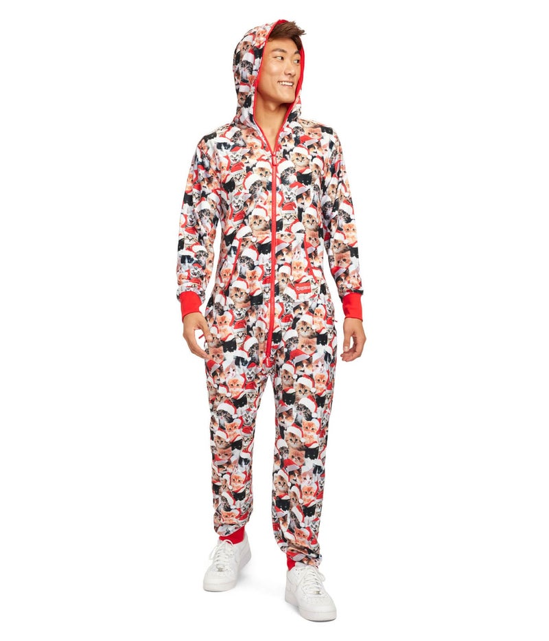 Tipsy Elves Christmas Onesies for Adults - Comfy Unisex Matching Holiday Jumpsuits with Convenient Pockets - Cozy Multicolor Meowy Christmas Christmas Jumpsuit Size XX-Large - Image 2