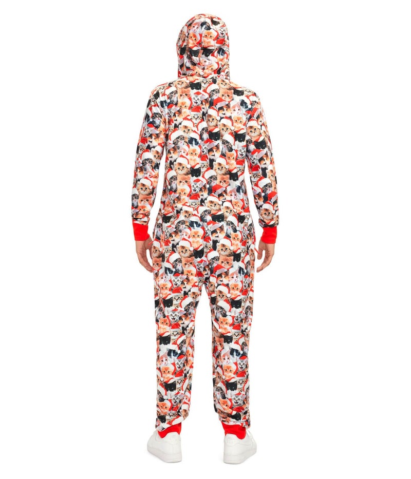Tipsy Elves Christmas Onesies for Adults - Comfy Unisex Matching Holiday Jumpsuits with Convenient Pockets - Cozy Multicolor Meowy Christmas Christmas Jumpsuit Size XX-Large - Image 3