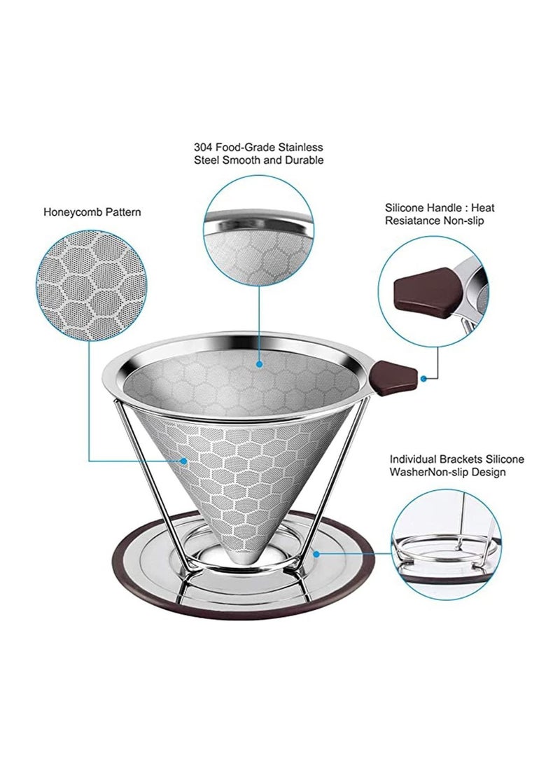 Y&D Pour Over Coffee Dripper Reusable Stainless Steel Filter With Cup Stand and Brush for Chemex Most Pot Tumbler Mug - Image 3