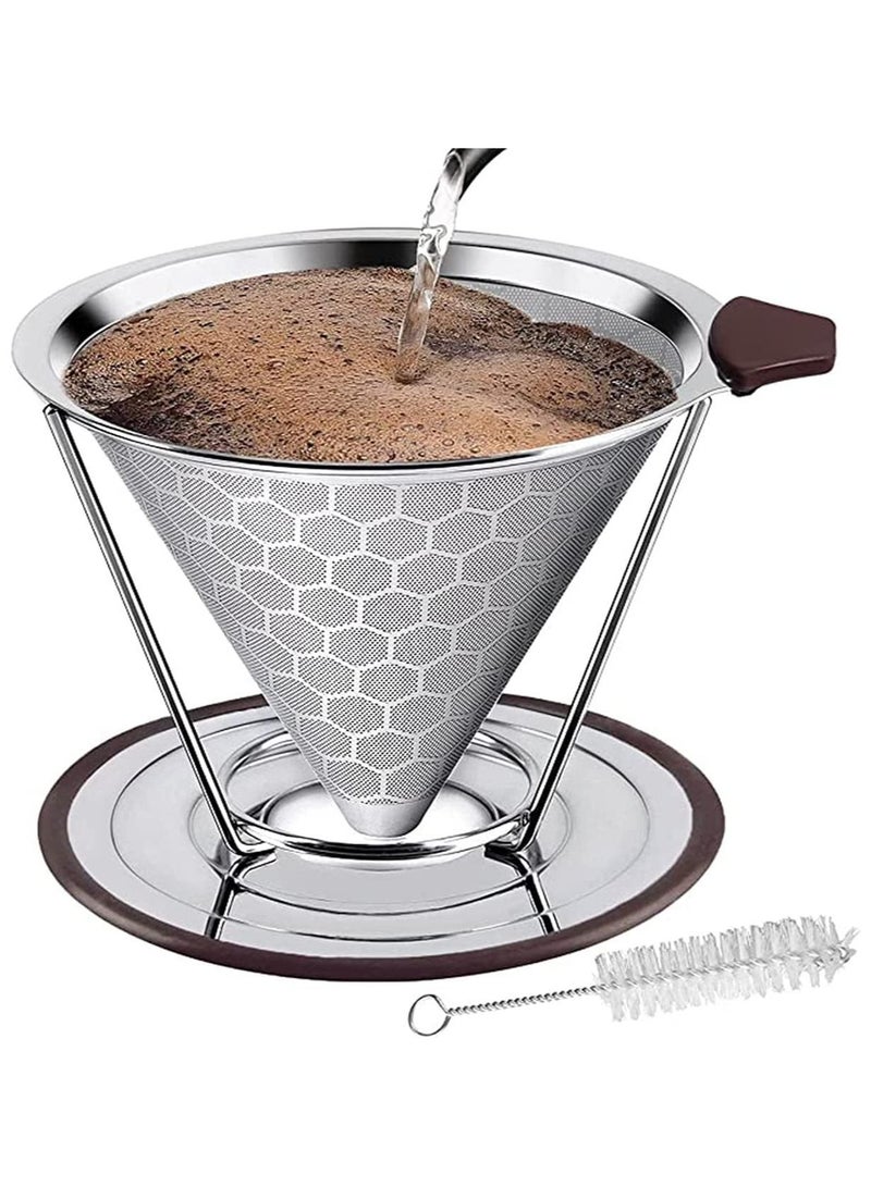 Y&D Pour Over Coffee Dripper Reusable Stainless Steel Filter With Cup Stand and Brush for Chemex Most Pot Tumbler Mug - Image 1