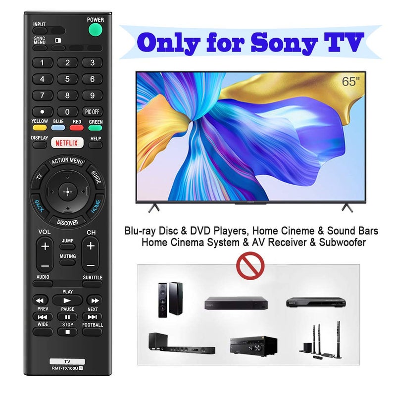 AZMKIMI RMT-TX100U Remote Replacement for Sony Bravia RMTTX100U TV Remote Control, if Applicable XBR75X850C XBR-55X855C KDL-50W800C KDL-50W800380 KDL-50W800BUN1 with Netflix Button (1 PCS) - Image 2