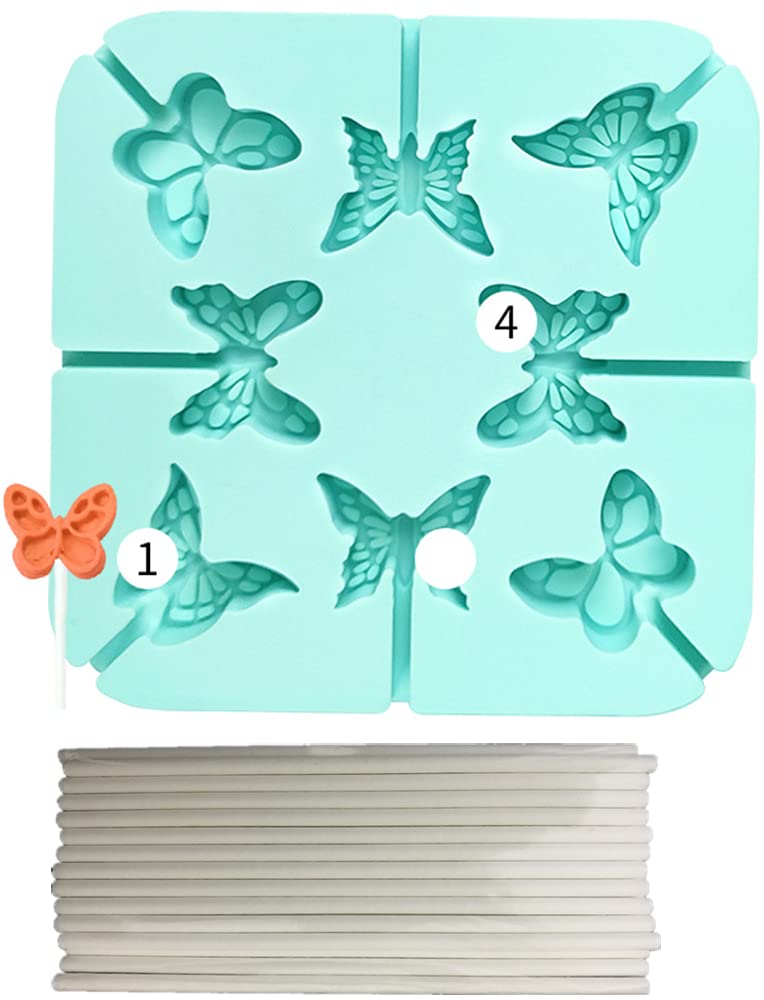 LIFETOOLS-LT 3D Butterfly Cartoon Lollipop Silicone Molds  25pcs Paper Sticks 4inch for Kid Party Treat Bags NonStick Chocolate Candy Gelatin Fudge Ice Cube TrayWeddingParty and DIY Crafts  D20HD 