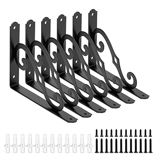 I COOL ICOOL 6 Pack 8 Inch Decorative Shelf Bracket, Heavy Duty DIY Wall Floating Shelf Brackets for Home Warehouse Garage Farm, L Shape Rustic Iron Shelf Supports with Screws - Image 1
