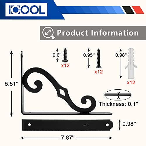 I COOL ICOOL 6 Pack 8 Inch Decorative Shelf Bracket, Heavy Duty DIY Wall Floating Shelf Brackets for Home Warehouse Garage Farm, L Shape Rustic Iron Shelf Supports with Screws - Image 2