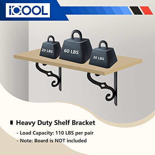 I COOL ICOOL 6 Pack 8 Inch Decorative Shelf Bracket, Heavy Duty DIY Wall Floating Shelf Brackets for Home Warehouse Garage Farm, L Shape Rustic Iron Shelf Supports with Screws - Image 3