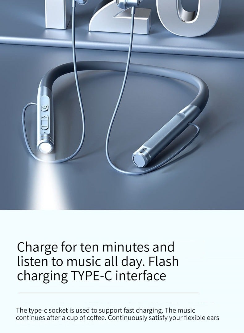 Neck Sports Wireless Bluetooth Headphones Binaural Running Noise Canceling Subwoofer In-Ear Headphones (Blue) - Image 5