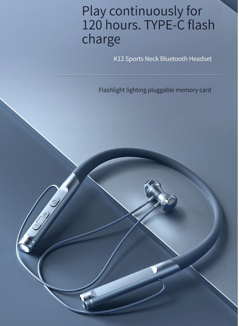 Neck Sports Wireless Bluetooth Headphones Binaural Running Noise Canceling Subwoofer In-Ear Headphones (Blue) - Image 1