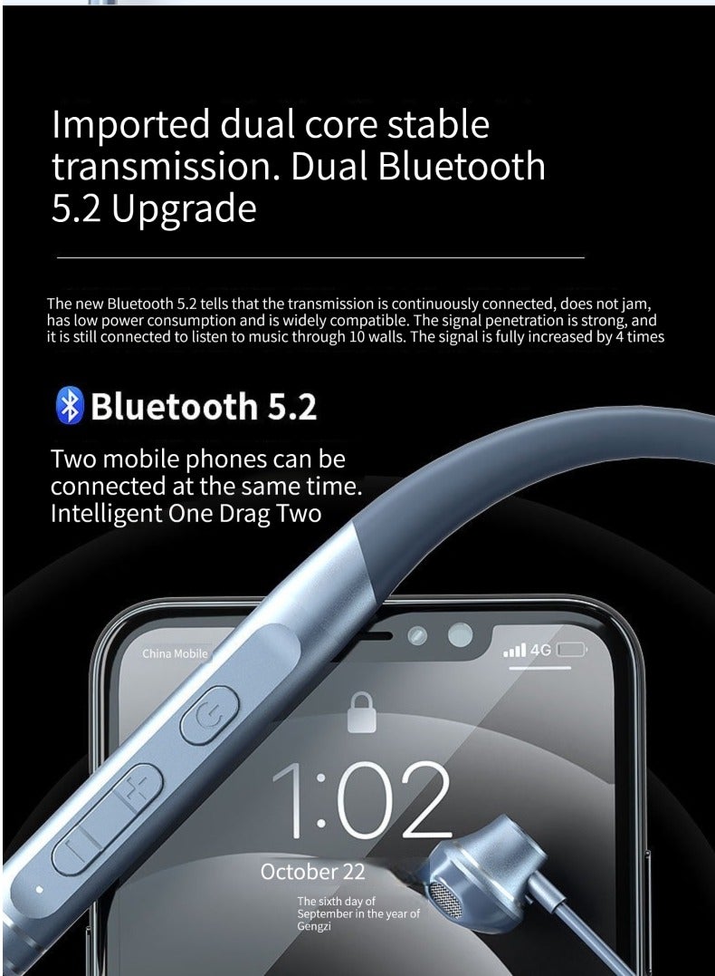 Neck Sports Wireless Bluetooth Headphones Binaural Running Noise Canceling Subwoofer In-Ear Headphones (Blue) - Image 2