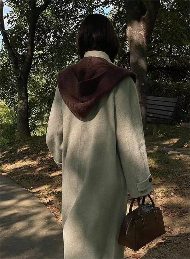 وشاح شتوي نسائي محبوك بغطاء رأس، لون موحد، طويل، دافئ، يُلبس فوق الرأس، قبعة صوفية، لون بني فاتح، مقاس واحد - Image 3